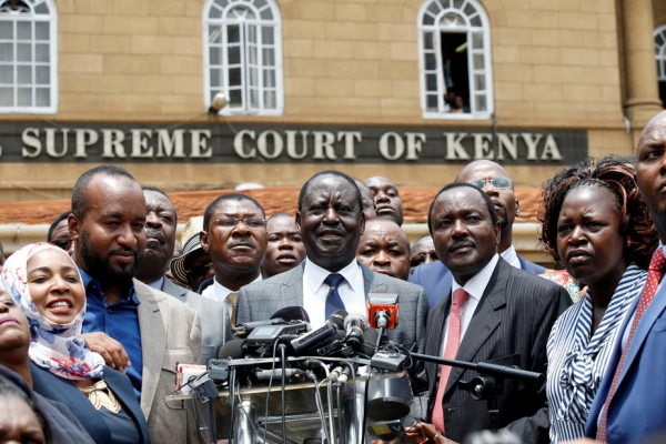 Opposition Kenyan leader Raila Odinga speaks out after the election was declared invalid