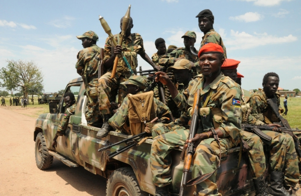 Sudan People’s Liberation Army (SPLA) forces on patrol following deadly fighting close to Malakal in October 16, 2016.