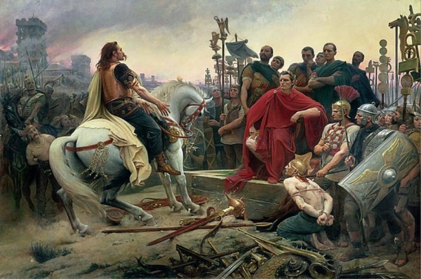 « Vercingetorix jette ses armes aux pieds de Jules César », tableau de Lionel Royer (1852-1926).