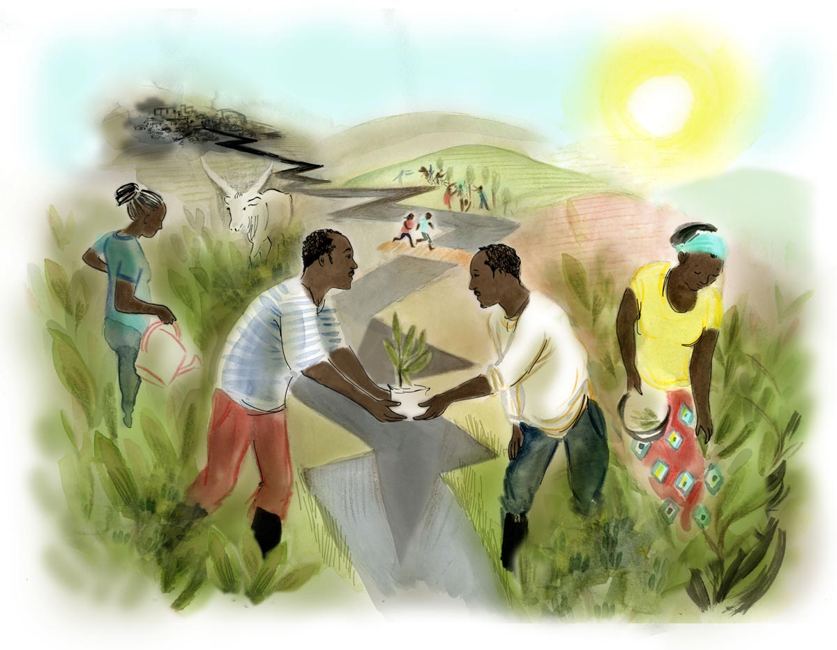 Illustration de Clémence Monnet pour JusticeInfo.net Illustration de Clémence Monnet pour JusticeInfo.net