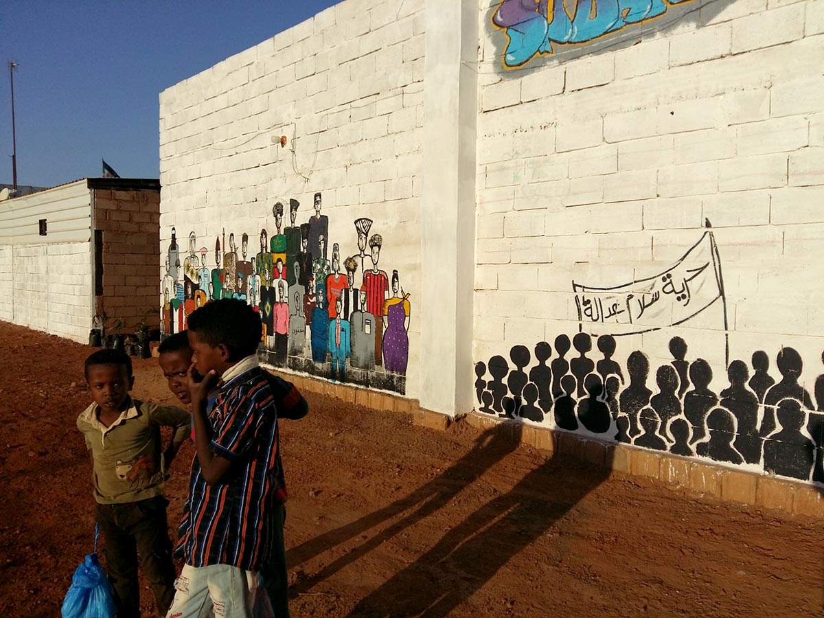 Mural fresco in Sudan: freedom, peace, justice