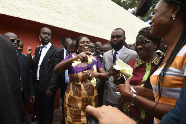 Simone Gbagbo arrives at her home in Abidjan after she was released from prison on August 8, 2018