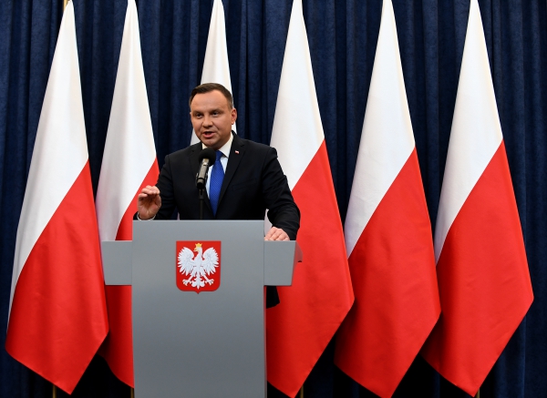 Poland's President Andrzej Duda gives a press conference on February 6, 2018 in Warsaw to announces that he will sign into law a controversial Holocaust bill