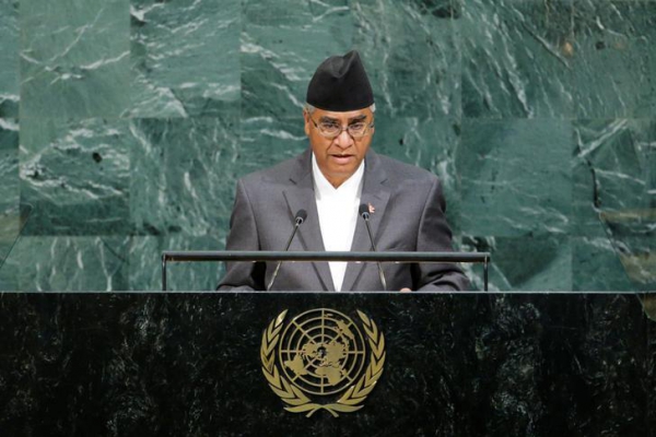 Nepalese Prime Minister Sher Bahadur Deuba addresses the 72nd United Nations General Assembly at U.N. headquarters in New York on September 23, 2017.