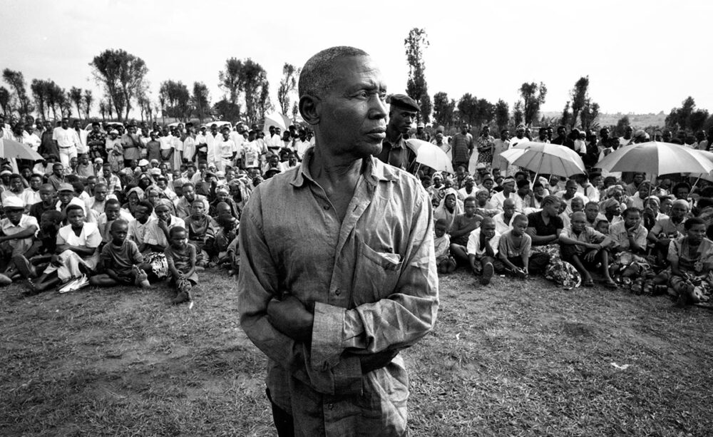 Genocide of the Tutsis in Rwanda - A man is judged in the midst of the population in a 