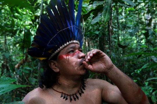 Justice in Amazonia - Indigenous inhabitant of the Amazonian forest, in Brazil, in traditional dress