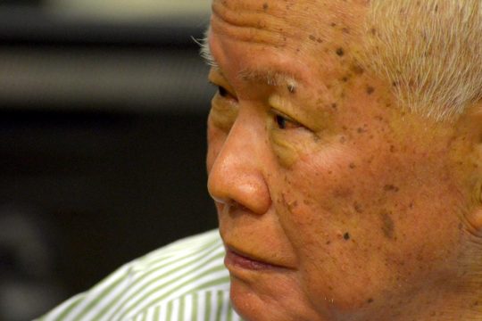 Khieu Samphan (the last Khmer Rouge on trial), close-up during his trial in Cambodia.