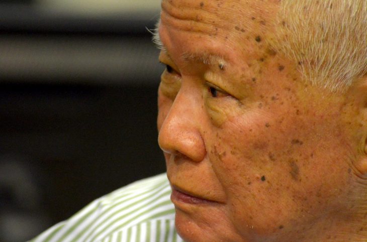 Khieu Samphan (the last Khmer Rouge on trial), close-up during his trial in Cambodia.