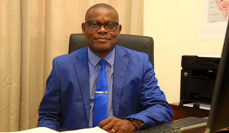 Toussaint Muntazini poses at his office at the Special Criminal Court (SPC) in the Central African Republic.