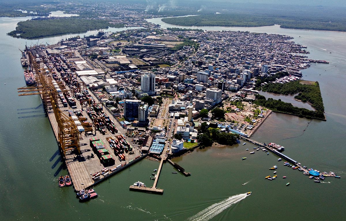 Aerial view of the city of Buenaventura in Colombia