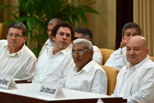 4 former Colombian FARC rebel commanders during the 2015 peace talks in Cuba