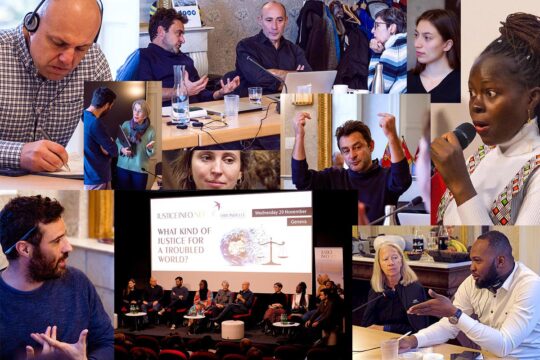 Photo montage from the slideshow illustrating our first Justice Info Correspondents' Meeting in Geneva (November 2023).