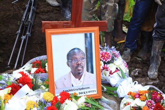Portrait of Ephrem Rugiririza at his funeral in Rwanda