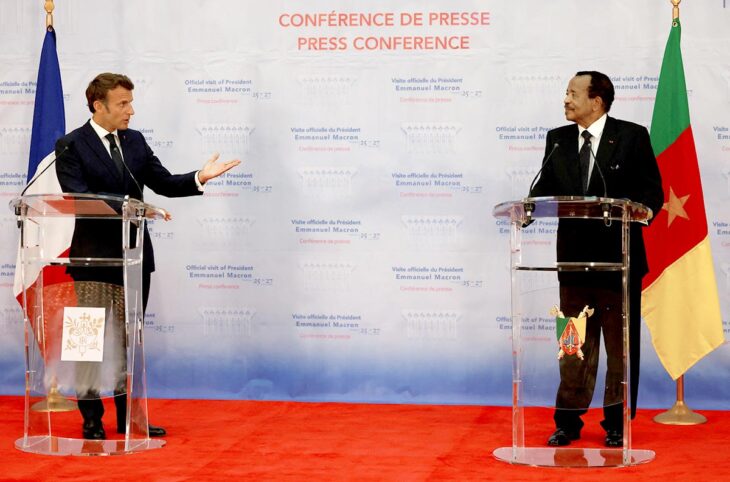France-Cameroon commission - Can a commission of historians help the two countries on the road to reconciliation? Presidents Emmanuel Macron and Paul Biya speak at a press conference in Cameroon.