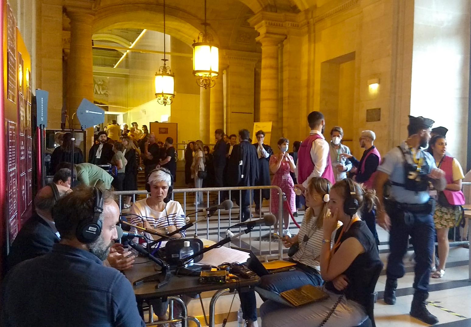 Outside the courtroom of the trial of the November 13, 2015 attacks in Paris, journalists and lawyers await the verdict.