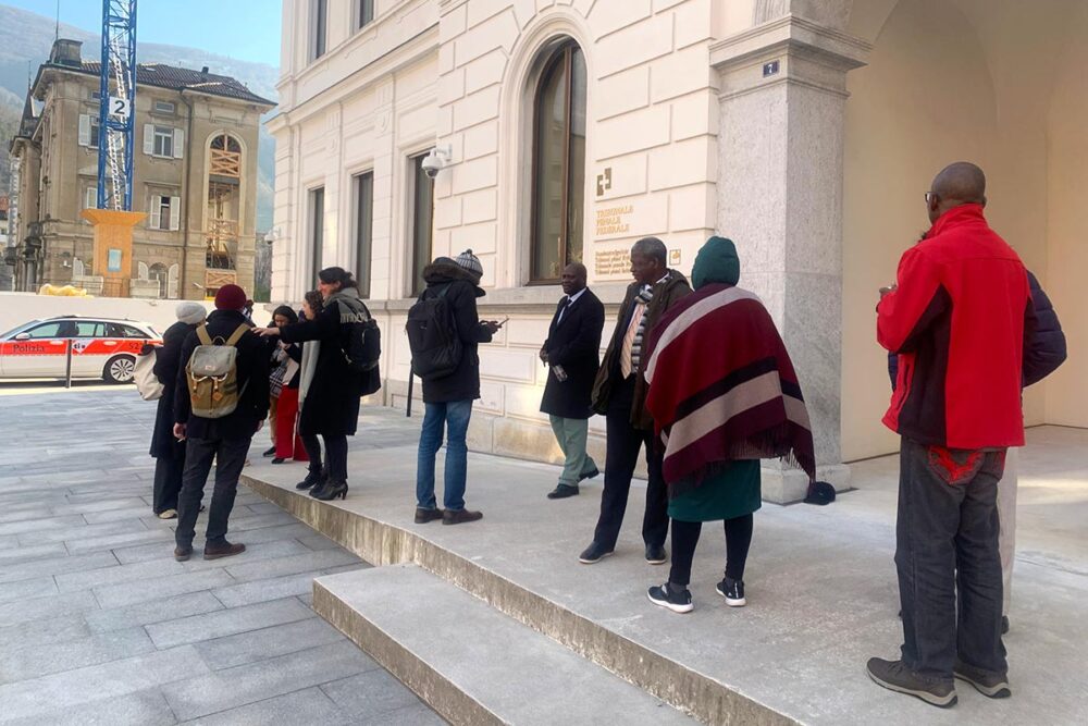 Gambia - Trial of Ousman Sonko in Switzerland. Photo: in front of the Swiss Federal Court in Bellinzona.