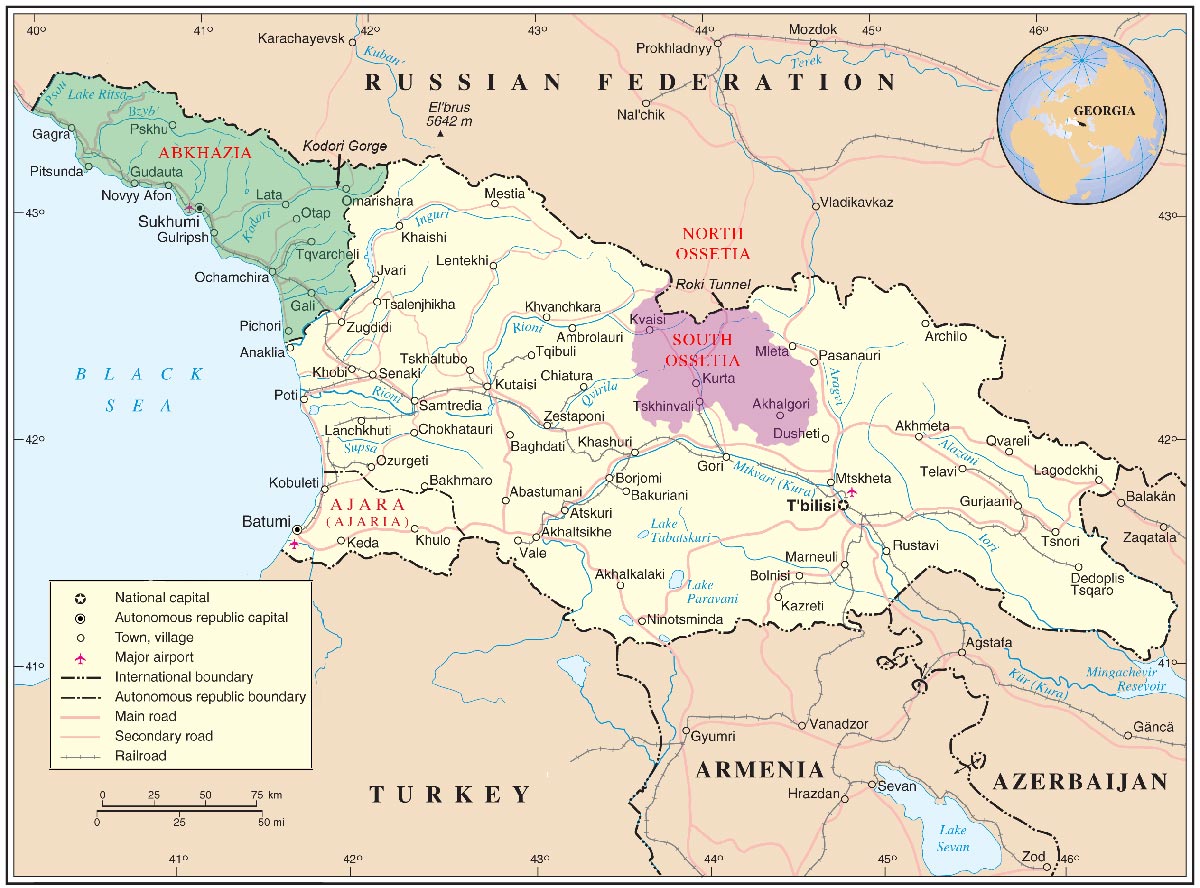 carte de la guerre russo-géorgienne (2008)