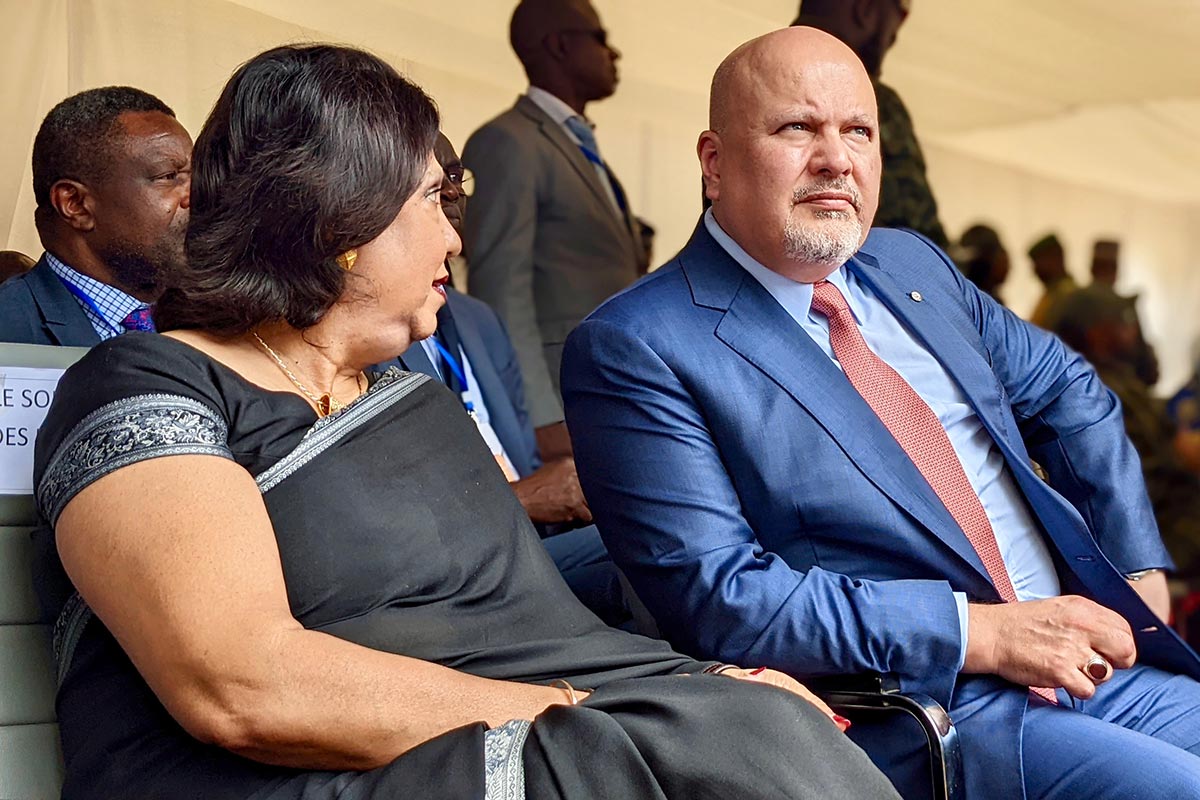 Karim Khan (right), the prosecutor of the International Criminal Court (ICC) sits next to Pramila Patten, UN Secretary General on Sexual Violence.