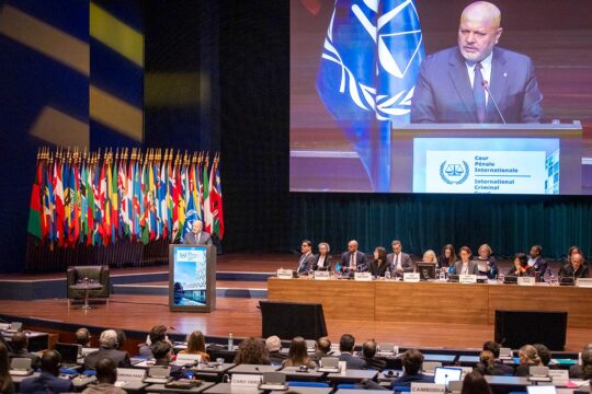 Karim Khan addresses a meeting of the Assembly of States Parties to the International Criminal Court (ICC).