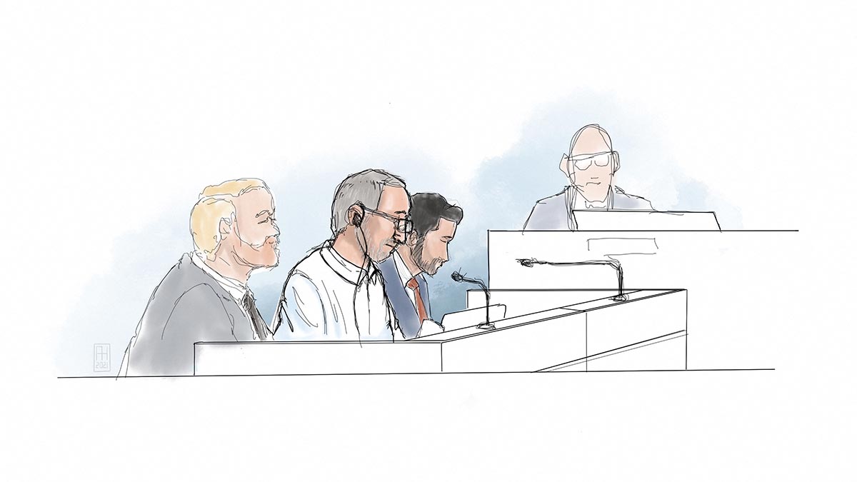 Hamid Noury lors de son procès à Stockholm Dessin de l'Iranien Hamid Noury lors de son procès