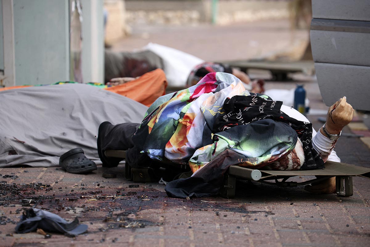 Body of a victim of Hamas attacks in Israel, in Sderot.