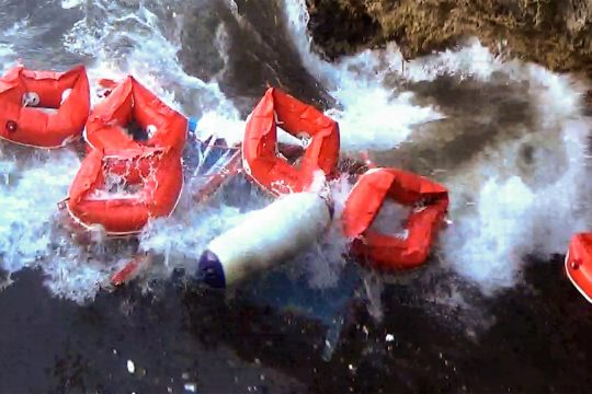 Life jackets abandoned by migrants who arrived in Italy by sea