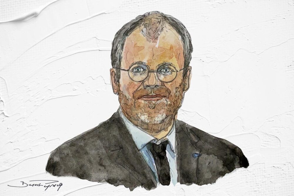 An in-depth interview with Julian Fernandez on the sanctions imposed by the United States against the International Criminal Court (ICC). Illustration: a portrait of Fernandez (watercolour) by Benoît Peyrucq, for Justice Info.