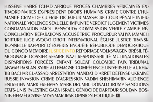 A l'occasion de l'anniversaire des 10 ans de Justice Info, nous avons compilé une sélection de 10 articles parus depuis 2015. Image : l'ensemble des mots-clés attribués à ces 10 articles.