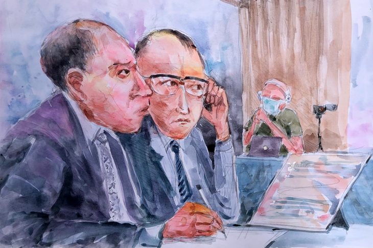 Massaquoi trial: Drawing of the Finnish prosecutors in Monrovia