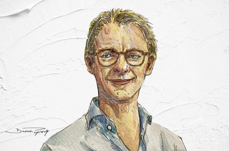 Dennis van Berkel est un avocat néerlandais, conseiller juridique de la Fondation Urgenda, cofondateur et conseiller stratégique du Climate Litigation Network, dont l'action vise à limiter le changement climatique via un soutien auprès des procès nationaux de justice climatique. Il répond aux questions de Justice Info dans un grand entretien. Image : portrait dessiné de van Berkel.