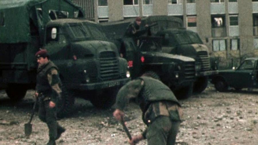 British soldiers cleaning up in Ballymurphy