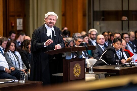 Hearing before the International Court of Justice (ICJ) on Israel's occupation of Palestine, February 19, 2024. Photo: Philippe Sands develops his arguments from the Palestinian side.