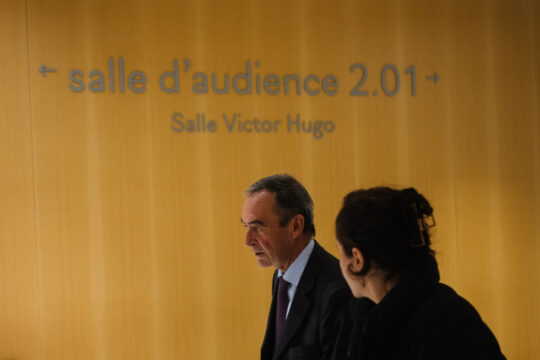 Former Lafarge CEO Bruno Lafont leaving the courtroom at the opening of the trial of the French cement group Lafarge and eight individuals, including former executives, accused of financing terrorism in Syria, at the Paris court.