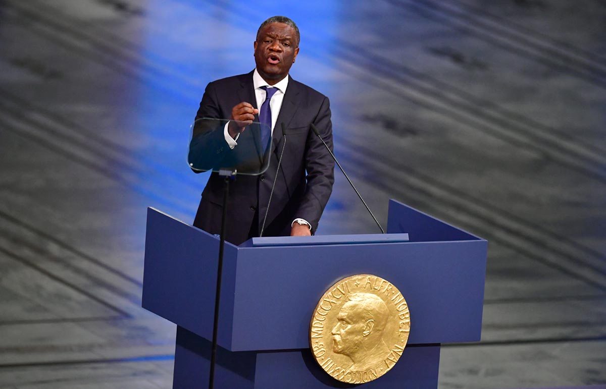 Denis Mukwege lors de son discours de réception du prix Nobel de la paix
