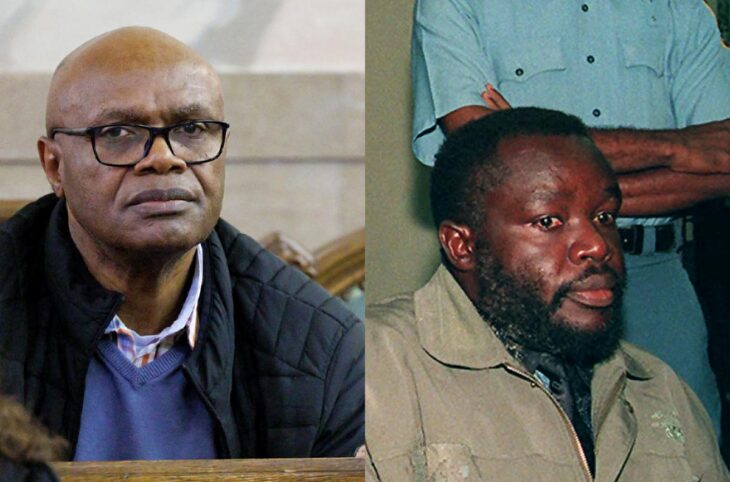 Procès rwandais en Belgique - Emmanuel Nkunduwimye, accusé, lâche Georges Rutaganda, accusé également d'avoir participé au génocide des Tutsis au Rwanda en 1994. Photo : 2 portraits côté à côte.