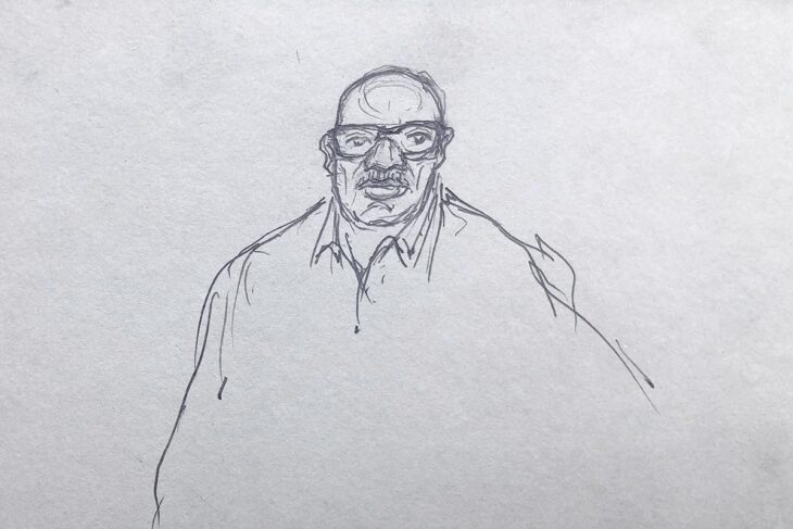 Genocide in Rwanda - Drawing showing Philippe Hategekimana at his trial in Paris.