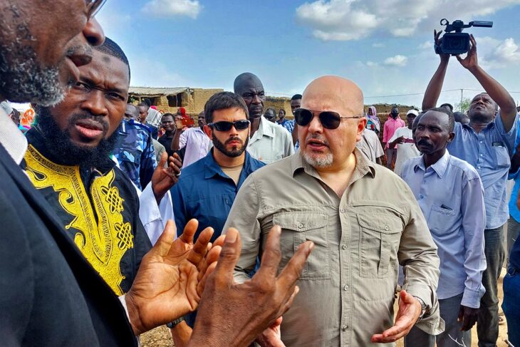 Karim Khan, prosecutor of the International Criminal Court (ICC), visits a camp set up for victims of the conflict in Darfur, Sudan.