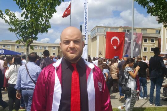 Syrian Majdi Nema is on trial in France for complicity in war crimes committed in Syria. Photo: Nema in 2019, freshly graduated in Istanbul.
