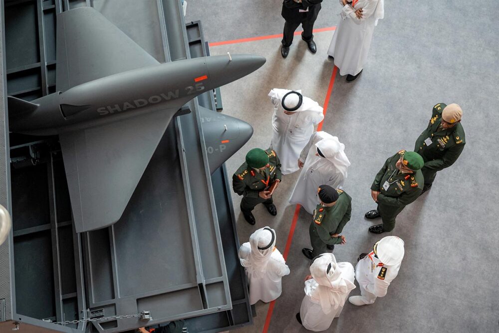 The United Arab Emirates – shown here presenting its suicide drone at a defense exhibition in Abu Dhabi – is at the center of accusations regarding foreign complicity that enables atrocities to be committed in Sudan. Photo: © Ryan Lim / AFP Presentation of a military drone manufactured in the United Arab Emirates