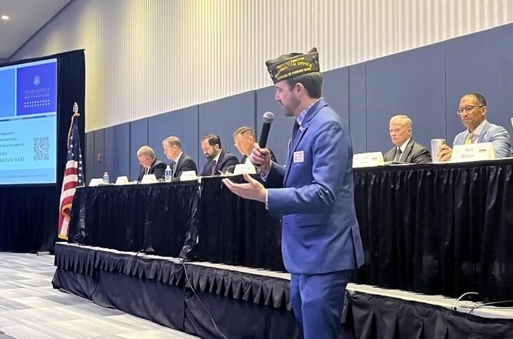 Afghanistan War Commission (AWC) in the United States. A US army veteran testifies