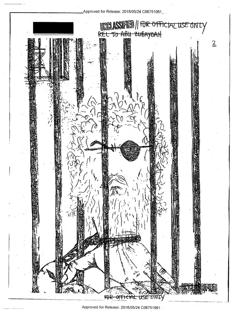 Self-portrait drawn in 2018 in Guantánamo by Zayn al-Abidin Muhammad Husayn, alias Abu Zubaydah, also known as the « forever prisoner ».