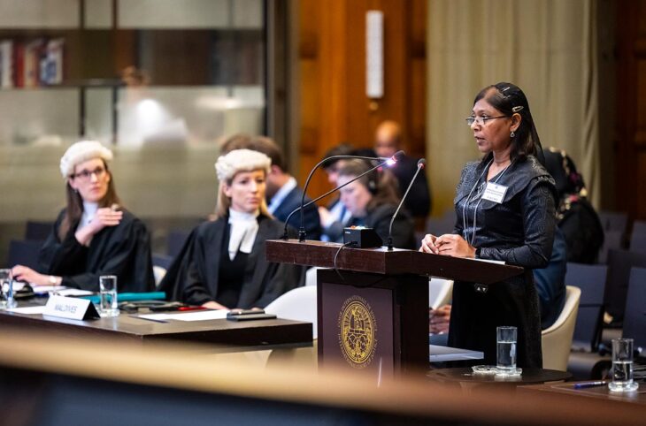 La Cour internationale de justice (CIJ) a entendu les arguments d'Aishath Shaan Shakir pour les Maldives, au sujet de l'occupation de la Palestine par Israël.