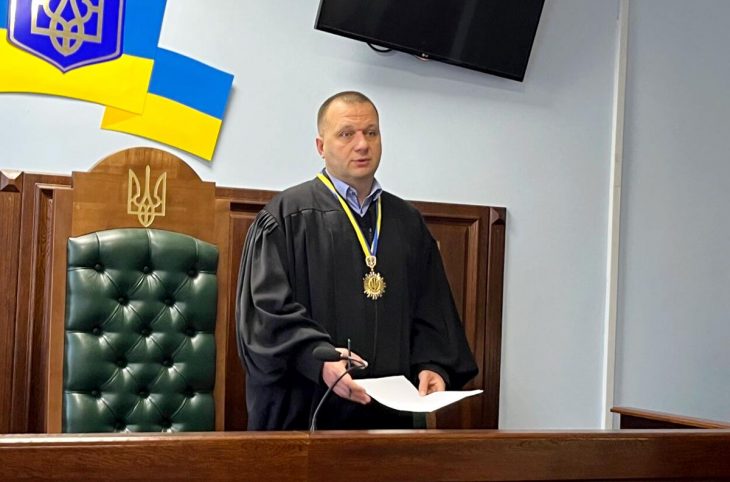 Ukrainian judge Volodymyr Pavlov delivers his verdict on a case of sexual violence during the war in Ukraine