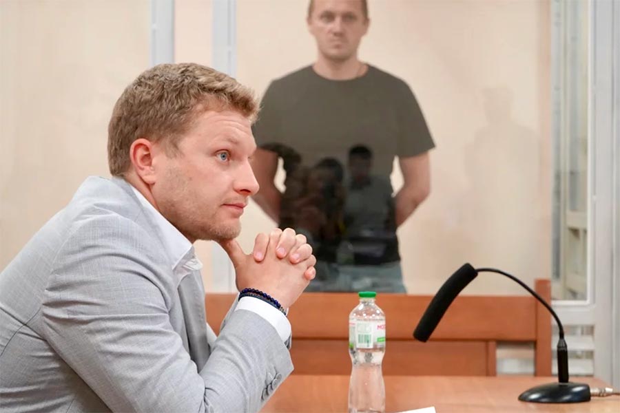 Stanislav Klymenko, Gennadyi Herman's lawyer, at his trial in Odessa.