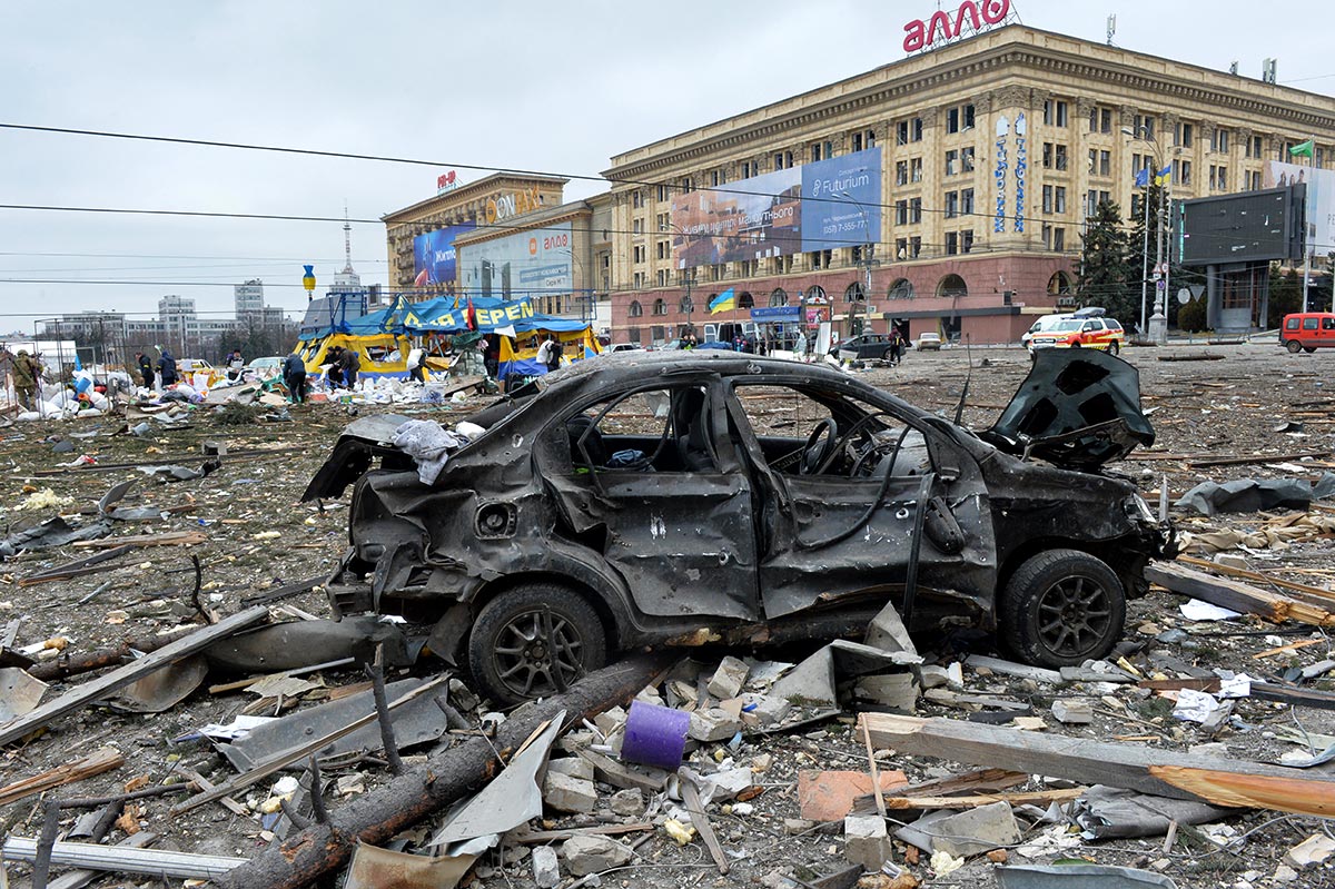 Le centre de Kharkiv est détruit par les bombardements russes.