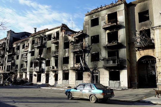 Civilian buildings destroyed in Mariupol, Ukraine