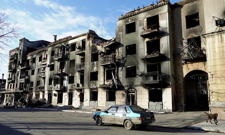 Civilian buildings destroyed in Mariupol, Ukraine