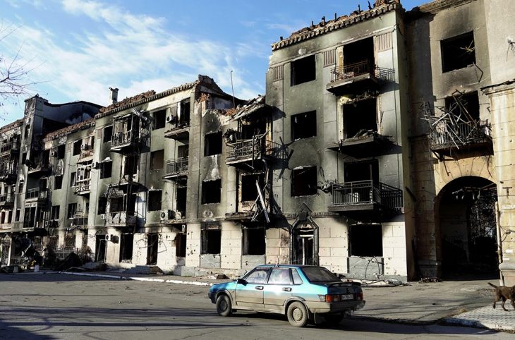 Civilian buildings destroyed in Mariupol, Ukraine