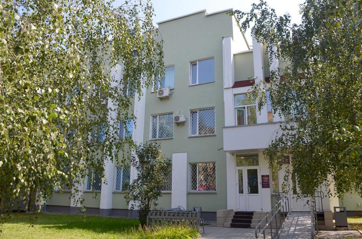 Exterior view of the district court of Chernihiv in Ukraine.