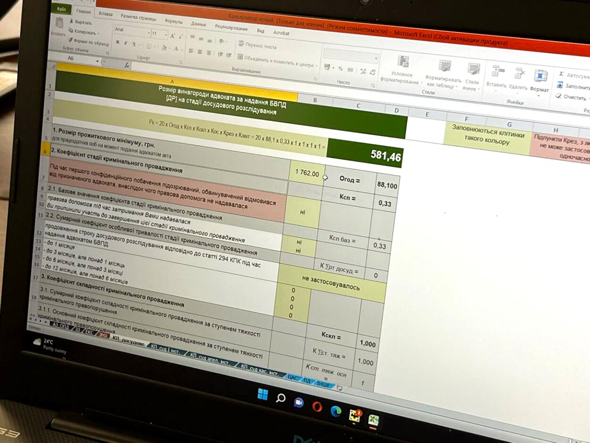 Computer screen displaying an Excel accounting table.